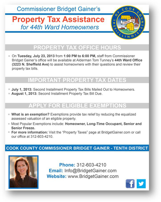 44th Ward Property Tax Assistance by Commissioner Bridget Gainer East